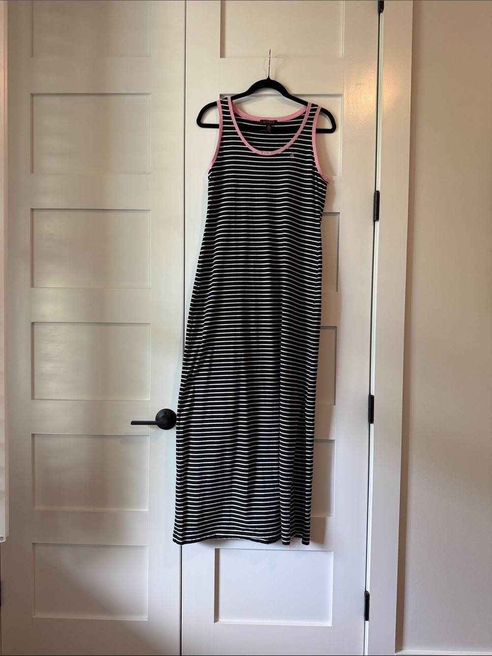 Ralph Lauren Black and White Striped Tank Maxi with Pink Trim